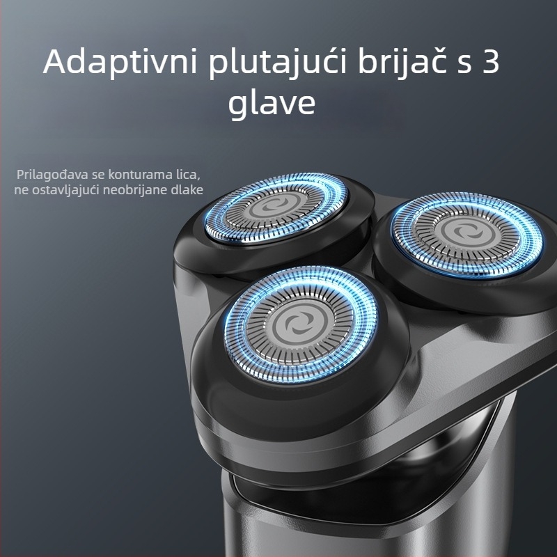 Jin Zheng električni brijač za muškarce, rotativna glava s tri oštrice, glava za pranje, baterija ugrađena, punjiva, oko 60 minuta rada