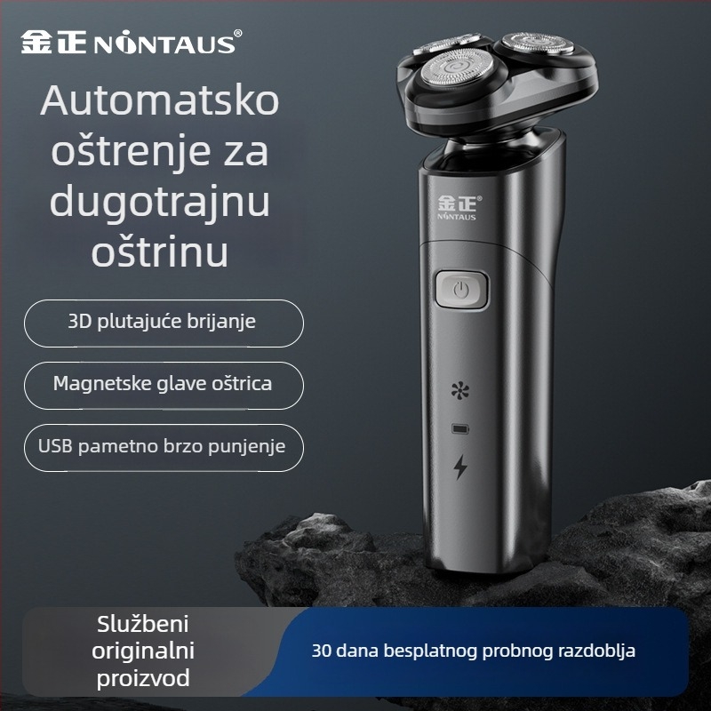 Jin Zheng električni brijač za muškarce, rotativna glava s tri oštrice, glava za pranje, baterija ugrađena, punjiva, oko 60 minuta rada