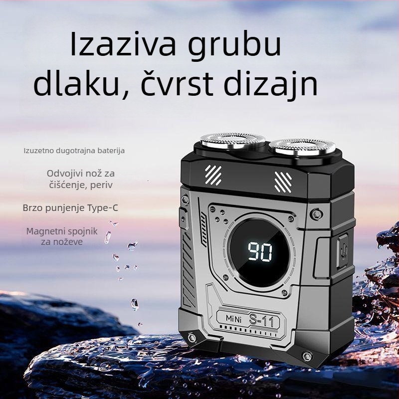 Muški električni brijač s LED zaslonom, rotirajuća glava s dvije oštrice, ugrađena baterija, Type-C punjenje, potpuno periv pod tušem