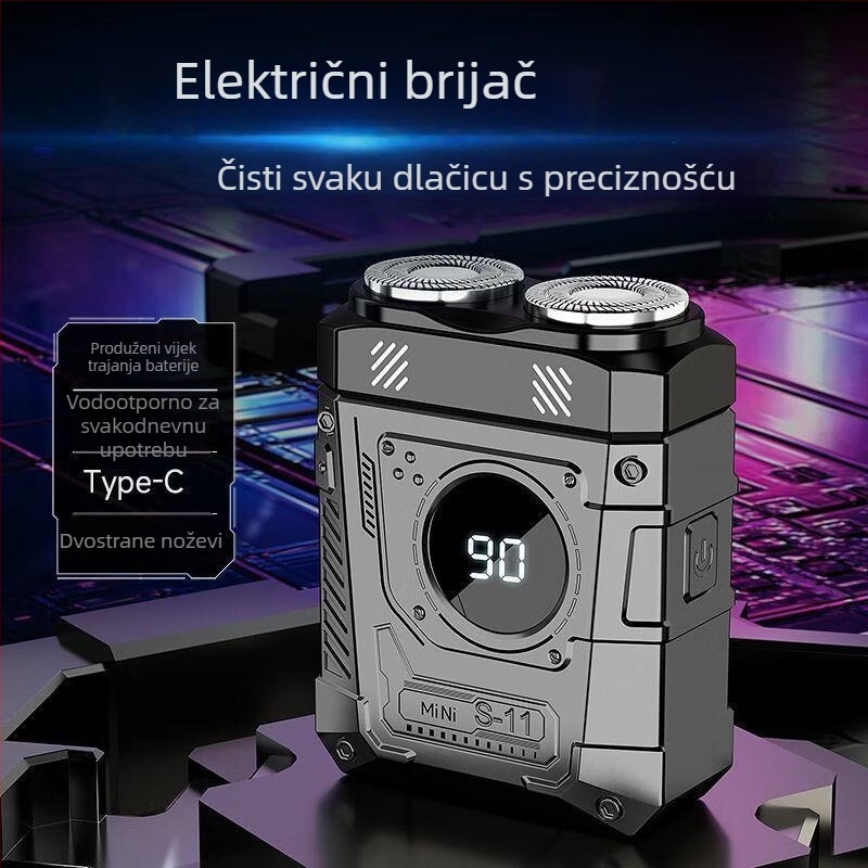 Muški električni brijač s LED zaslonom, rotirajuća glava s dvije oštrice, ugrađena baterija, Type-C punjenje, potpuno periv pod tušem