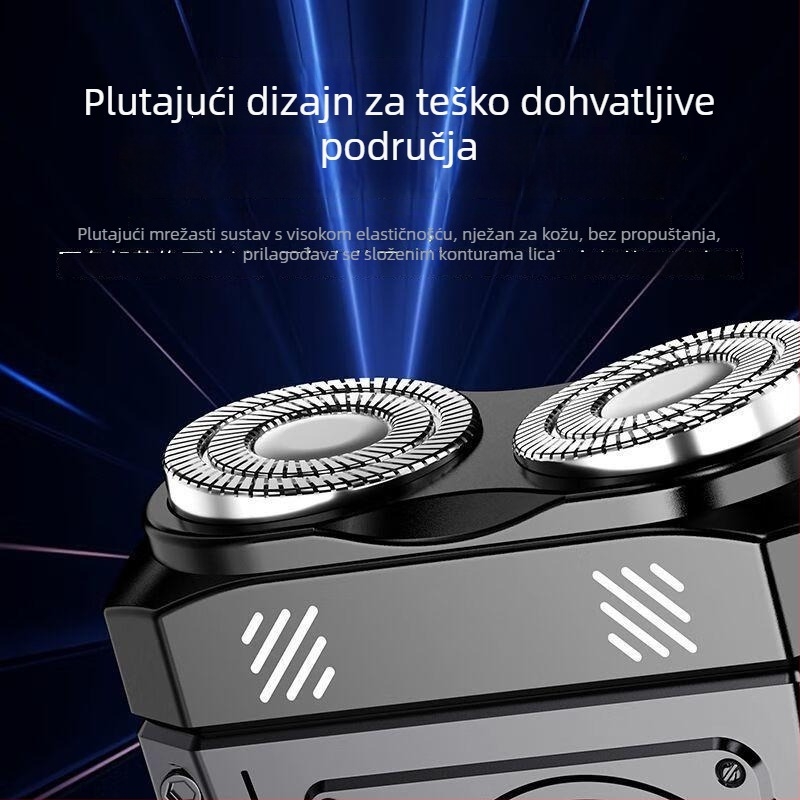 Muški električni brijač s LED zaslonom, rotirajuća glava s dvije oštrice, ugrađena baterija, Type-C punjenje, potpuno periv pod tušem