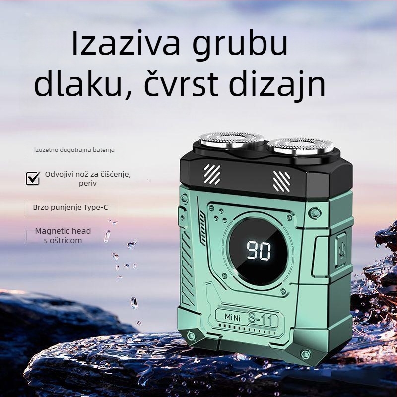 Muški električni brijač s LED zaslonom, rotirajuća glava s dvije oštrice, ugrađena baterija, Type-C punjenje, potpuno periv pod tušem