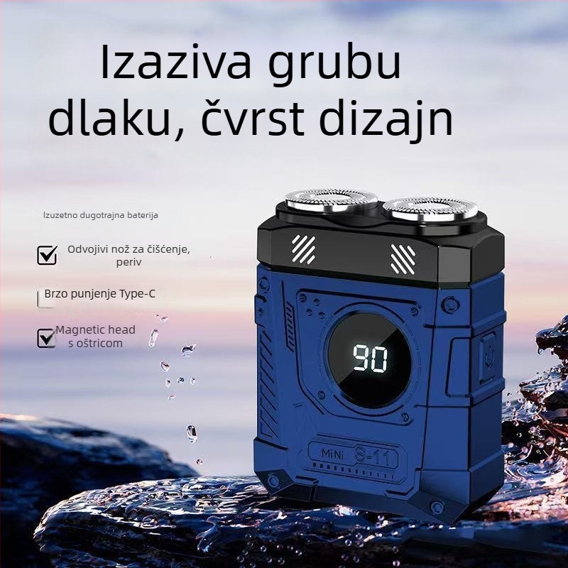Muški električni brijač s LED zaslonom, rotirajuća glava s dvije oštrice, ugrađena baterija, Type-C punjenje, potpuno periv pod tušem