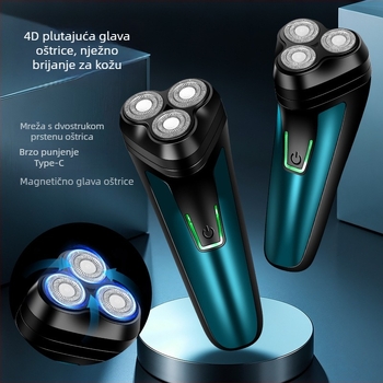 Fenelp električni brijač s plutajućom glavom, rotirajuća glava s 3 oštrice, odvojiva i periva glava, ugrađena punjiva baterija 300–500 mAh, trajanje baterije 60+ minuta