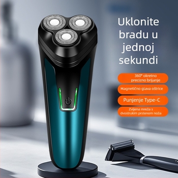 Fenelp električni brijač s plutajućom glavom, rotirajuća glava s 3 oštrice, odvojiva i periva glava, ugrađena punjiva baterija 300–500 mAh, trajanje baterije 60+ minuta