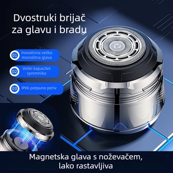 Električni brijač za glavu s rotacijskom glavom, plutajući oštrica, mokro i suho korištenje, USB punjenje, trajanje baterije preko 60 minuta