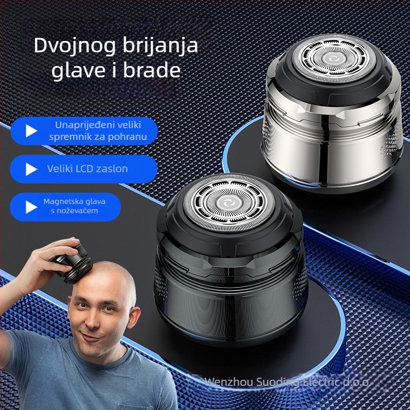 Električni brijač za glavu s rotacijskom glavom, plutajući oštrica, mokro i suho korištenje, USB punjenje, trajanje baterije preko 60 minuta