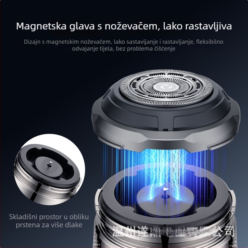 Električni brijač za glavu s rotacijskom glavom, plutajući oštrica, mokro i suho korištenje, USB punjenje, trajanje baterije preko 60 minuta