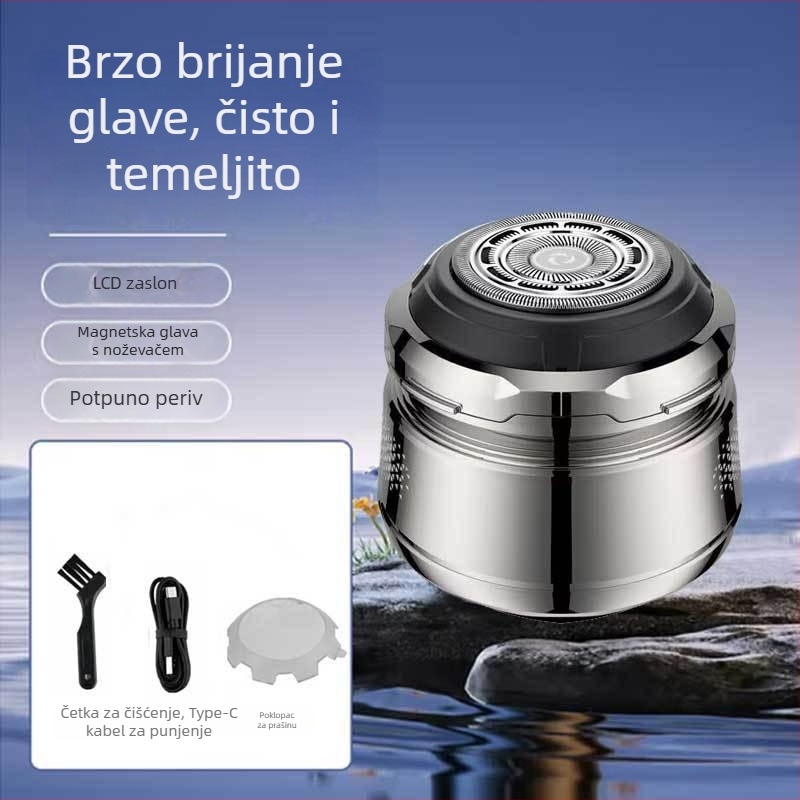 Električni brijač za glavu s rotacijskom glavom, plutajući oštrica, mokro i suho korištenje, USB punjenje, trajanje baterije preko 60 minuta