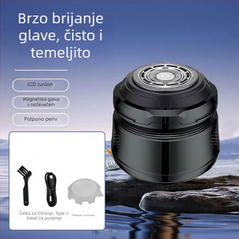 Električni brijač za glavu s rotacijskom glavom, plutajući oštrica, mokro i suho korištenje, USB punjenje, trajanje baterije preko 60 minuta