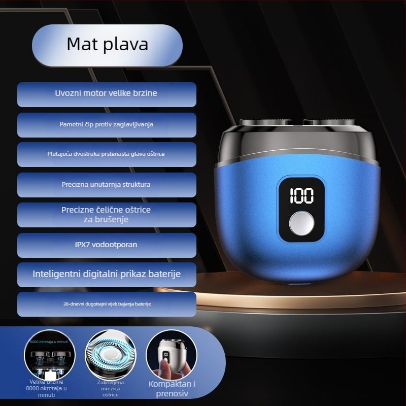 Aluminijski električni brijač, potpuno periv, prijenosan i snažan, za muškarce, s mini digitalnim zaslonom, kompaktni dizajn