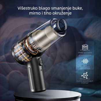 Ručni bežični usisavač za auto – multifunkcionalan, usisavanje i ispuhivanje; max. snaga 35W, napon 3.7V, punjenje, oko 5 minuta rada, HEPA filtracija