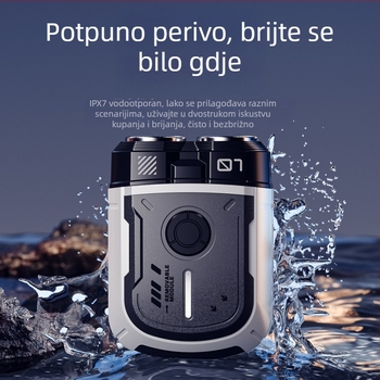Muška električna britva, 2026. novi model, rotirajuća glava s dvije oštrice, mokro/suho brijanje, USB punjenje, ugrađena baterija