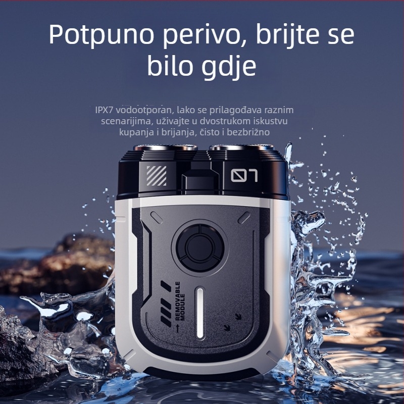 Muška električna britva, 2026. novi model, rotirajuća glava s dvije oštrice, mokro/suho brijanje, USB punjenje, ugrađena baterija