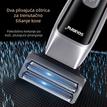 3-u-1 uređaj za bradu s LED zaslonom, USB punjenje, ugrađena baterija, odvojiva periva glava, 90 minuta rada
