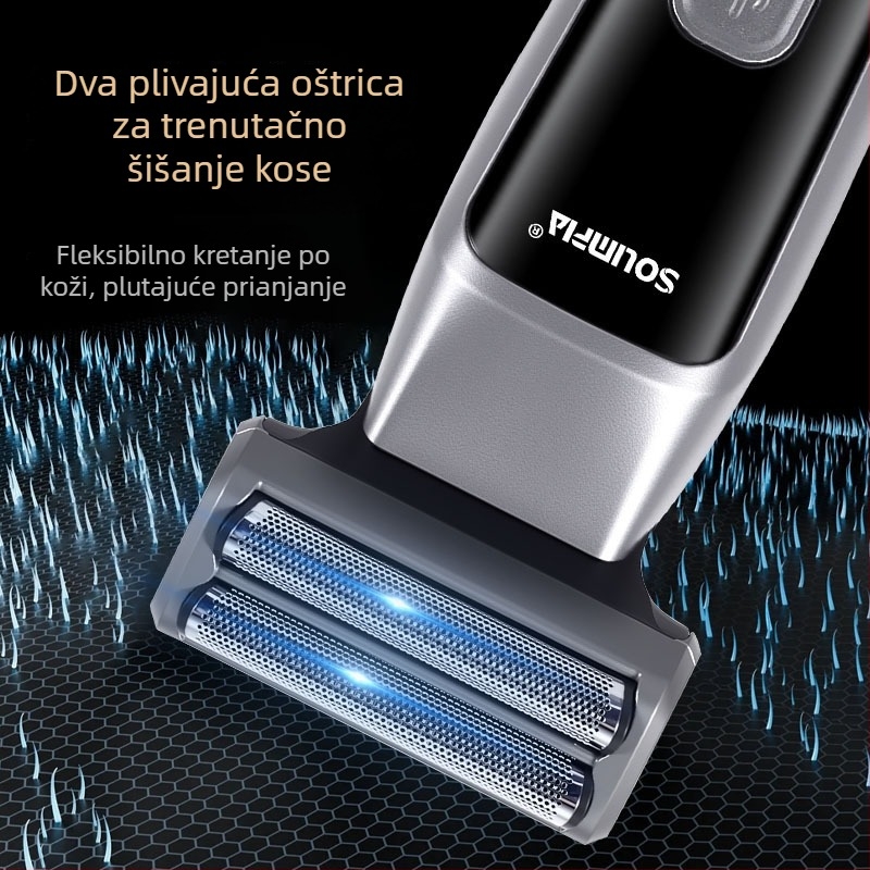 3-u-1 uređaj za bradu s LED zaslonom, USB punjenje, ugrađena baterija, odvojiva periva glava, 90 minuta rada