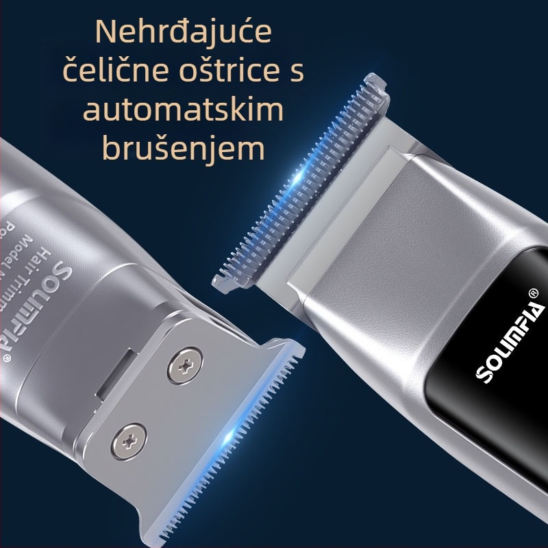 3-u-1 uređaj za bradu s LED zaslonom, USB punjenje, ugrađena baterija, odvojiva periva glava, 90 minuta rada