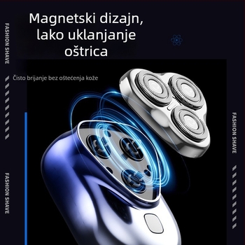 Električni brijač s plutajućom glavom, uklonjiva i isperiva oštrica/glava, LED zaslon, napajanje putem punjenja, ugrađena baterija 300–500 mAh, trajanje rada 40–60 minuta
