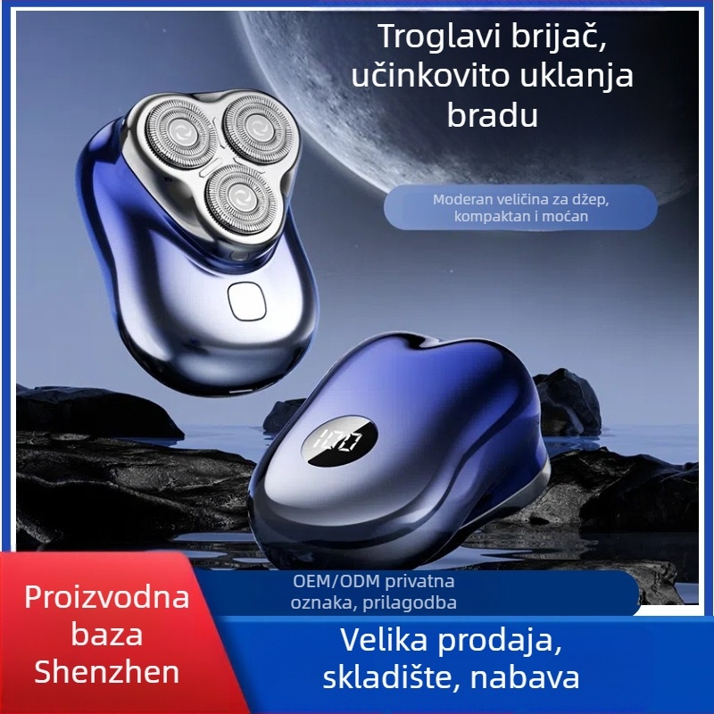 Električni brijač s plutajućom glavom, uklonjiva i isperiva oštrica/glava, LED zaslon, napajanje putem punjenja, ugrađena baterija 300–500 mAh, trajanje rada 40–60 minuta