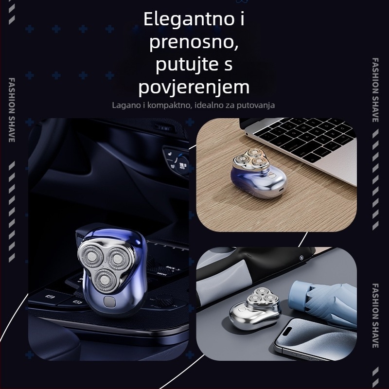 Električni brijač s plutajućom glavom, uklonjiva i isperiva oštrica/glava, LED zaslon, napajanje putem punjenja, ugrađena baterija 300–500 mAh, trajanje rada 40–60 minuta
