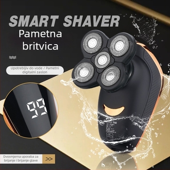 Električna britva s petostrukom rotirajućom glavom, LED zaslon, plutajuća glava, ugrađena baterija, 60 minuta rada