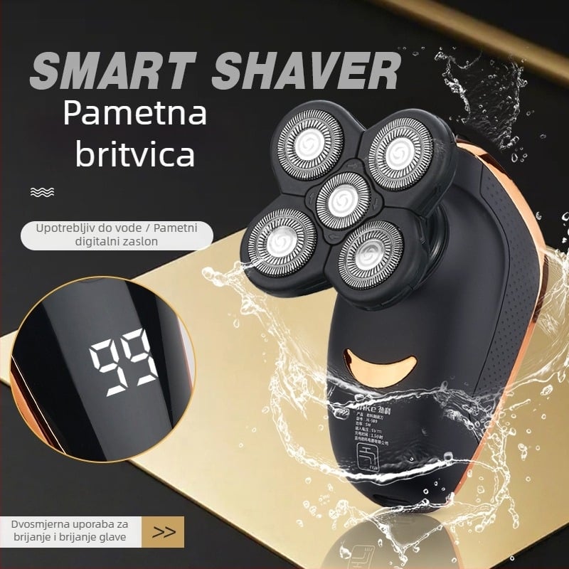 Električna britva s petostrukom rotirajućom glavom, LED zaslon, plutajuća glava, ugrađena baterija, 60 minuta rada