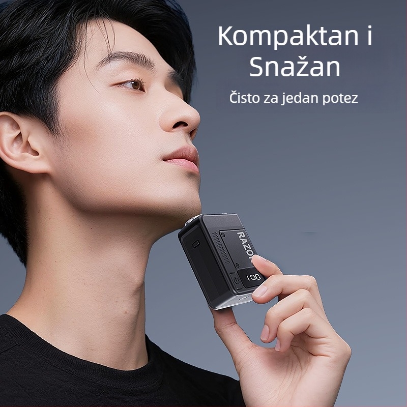 Električni brijač s rotary glavom od dvije oštrice; ugrađena baterija 300-500 mAh; USB napajanje; mokro i suho brijanje; periva glava