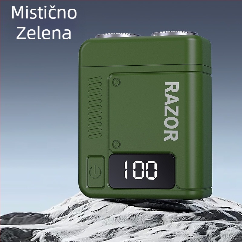 Električni brijač s rotary glavom od dvije oštrice; ugrađena baterija 300-500 mAh; USB napajanje; mokro i suho brijanje; periva glava