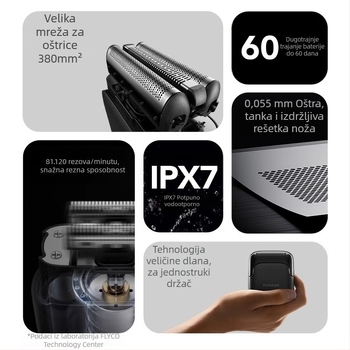 Flyco muški električni brijač s 3-glavnom recipročnom glavom, potpuno periv za cijelo tijelo, 60 minuta rada, ugrađena baterija, dvostruki način napajanja FS685