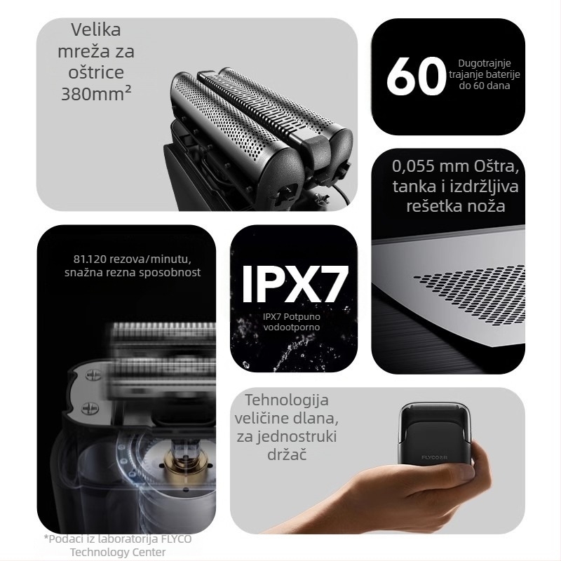 Flyco muški električni brijač s 3-glavnom recipročnom glavom, potpuno periv za cijelo tijelo, 60 minuta rada, ugrađena baterija, dvostruki način napajanja FS685
