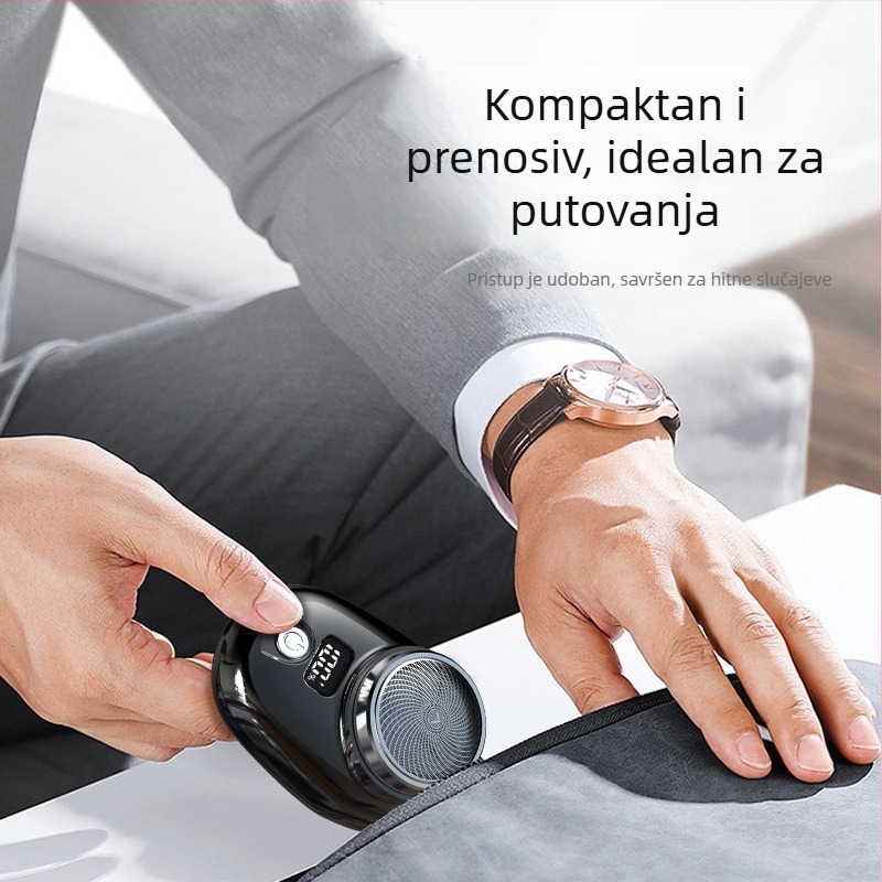 Električni brijač s rotirajućom glavom od 3 oštrice, LED zaslon, uklonjiva i periva glava za brijanje, ugrađena baterija 100–300 mAh.