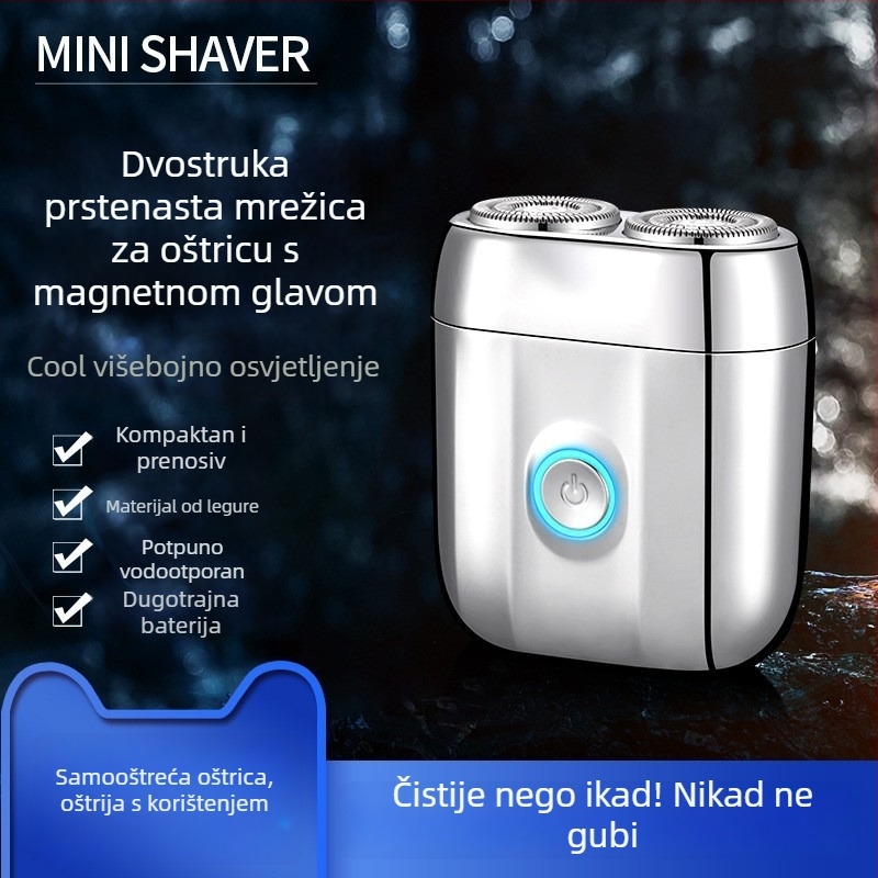 Novi dvoglavni električni brijač za muškarce, prijenosan, punjiv, potpuno periv, kompaktan i snažan