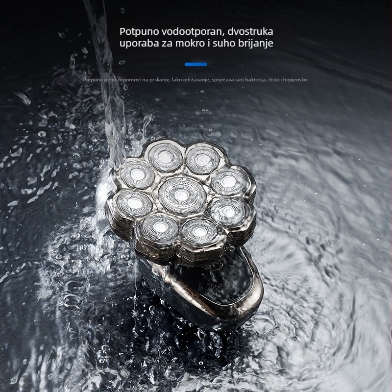 Električni rotacijski brijač, vodootporan za cijelo tijelo, LED zaslon, ugrađena baterija 500–800 mAh, model YK313-9, 4+ rotirajuće glave