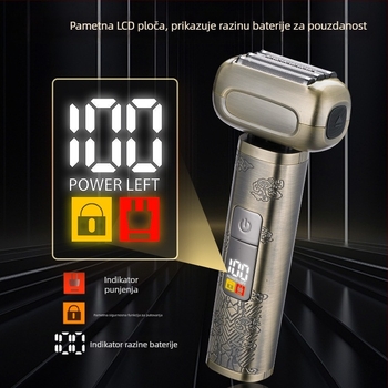 Električni brijač s četiri glave, kretanje naprijed-natrag, potpuno vodootporan za cijelo tijelo, LED zaslon, ugrađena baterija 1000–1200 mAh, autonomija više od 60 minuta