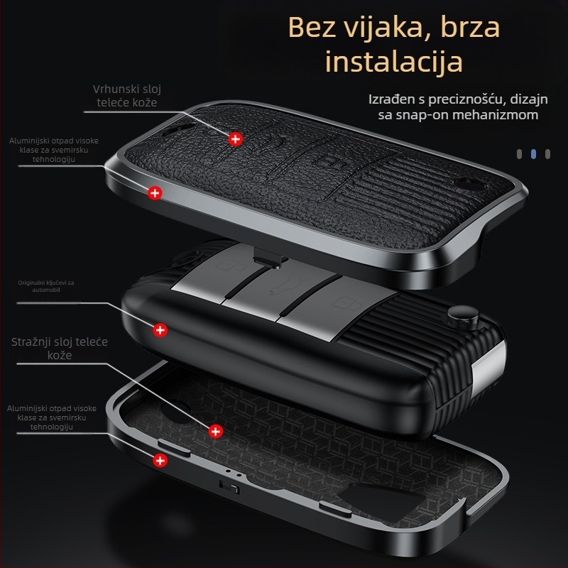 Roewe sklopiva futrola za ključ - Lai Hu, aluminijska legura + koža, visokokvalitetna, kompatibilno s RX5, W5, 350, 360, 750, 350S, I6, RX3, 550