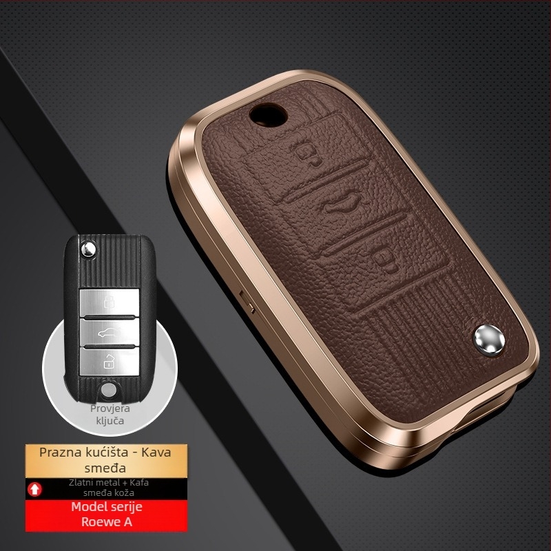 Roewe sklopiva futrola za ključ - Lai Hu, aluminijska legura + koža, visokokvalitetna, kompatibilno s RX5, W5, 350, 360, 750, 350S, I6, RX3, 550