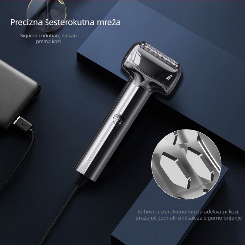 Leyon Električni brijač - Glava s 3 oštrice (reciprocating), ugrađena baterija, više od 60 minuta rada, 3-satno punjenje, suho brijanje