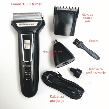 Flying Man 3-u-1 električni brijač s trimerom za nos, glavom s dvostrukim noževima, model 6558