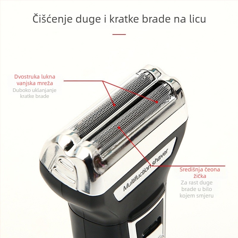 Flying Man 3-u-1 električni brijač s trimerom za nos, glavom s dvostrukim noževima, model 6558