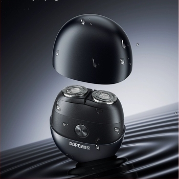 Električni brijač Poree/Borui – rotirajuća glava s dvjema oštricom, bezčetkasti motor, ugrađena baterija, AC napajanje, buka 36–45 dB