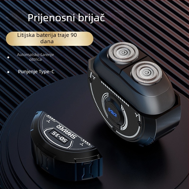 WanShiJin električni brijač - potpuno perivo tijelo, 2 rotirajuće glave, bez četkasti motor, 1 sat punjenja, 45–60 minuta rada