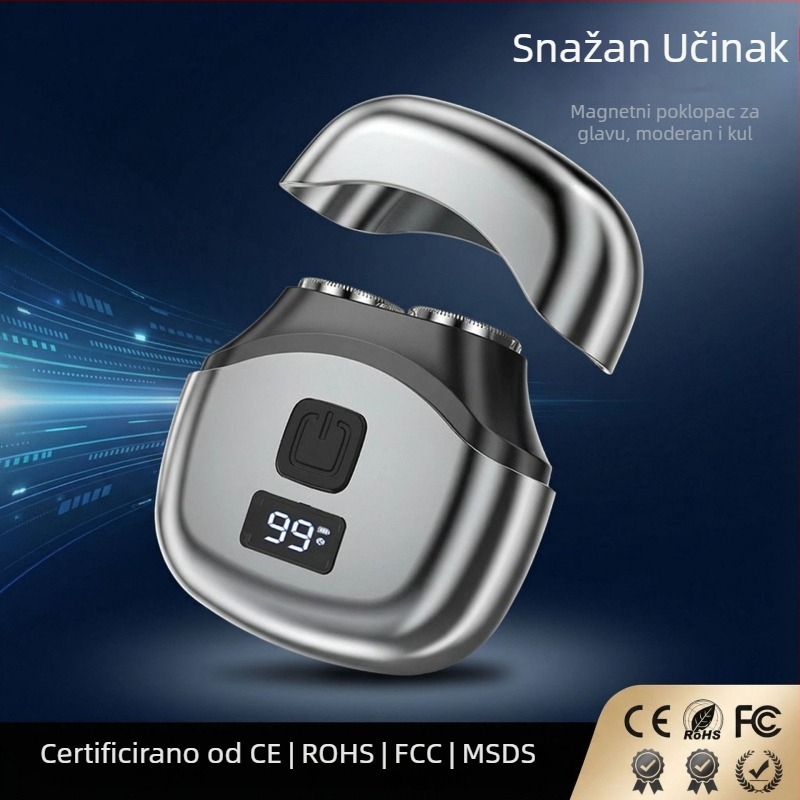 Strong Wolf električni brijač s rotirajućom glavom s dvostrukim oštricama, plutajuća glava, digitalni zaslon, Type-C brzo punjenje, zamjenjiva i periva oštrica