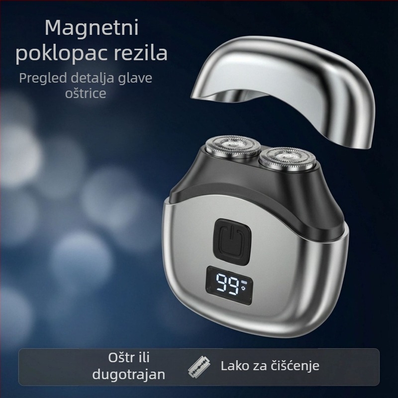 Strong Wolf električni brijač s rotirajućom glavom s dvostrukim oštricama, plutajuća glava, digitalni zaslon, Type-C brzo punjenje, zamjenjiva i periva oštrica