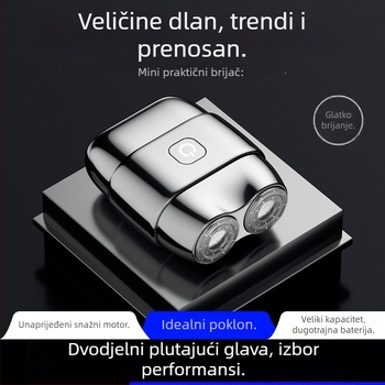 Električni brijač s dvostrukom glavom, vodootporan i potpuno periv, suho i mokro brijanje, ugrađena baterija, punjenje 1 sat, trajanje 45-60 min