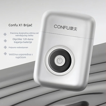 Električni muški brijač s dvostrukim pokretnim glavama, potpuno perivi sustav za čišćenje, ugrađena baterija 500–800 mAh, vrijeme punjenja 2 sata, trajanje baterije oko 30 dana