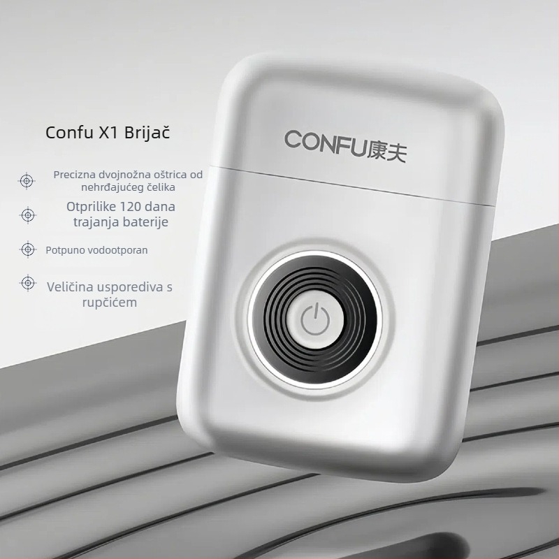 Električni muški brijač s dvostrukim pokretnim glavama, potpuno perivi sustav za čišćenje, ugrađena baterija 500–800 mAh, vrijeme punjenja 2 sata, trajanje baterije oko 30 dana