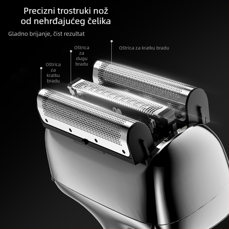 Minhuang muški električni brijač — mokro i suho brijanje, potpuno periv, 2-satno brzo punjenje, ugrađena baterija, niski šum