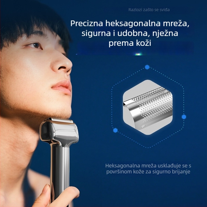 Minhuang muški električni brijač — mokro i suho brijanje, potpuno periv, 2-satno brzo punjenje, ugrađena baterija, niski šum