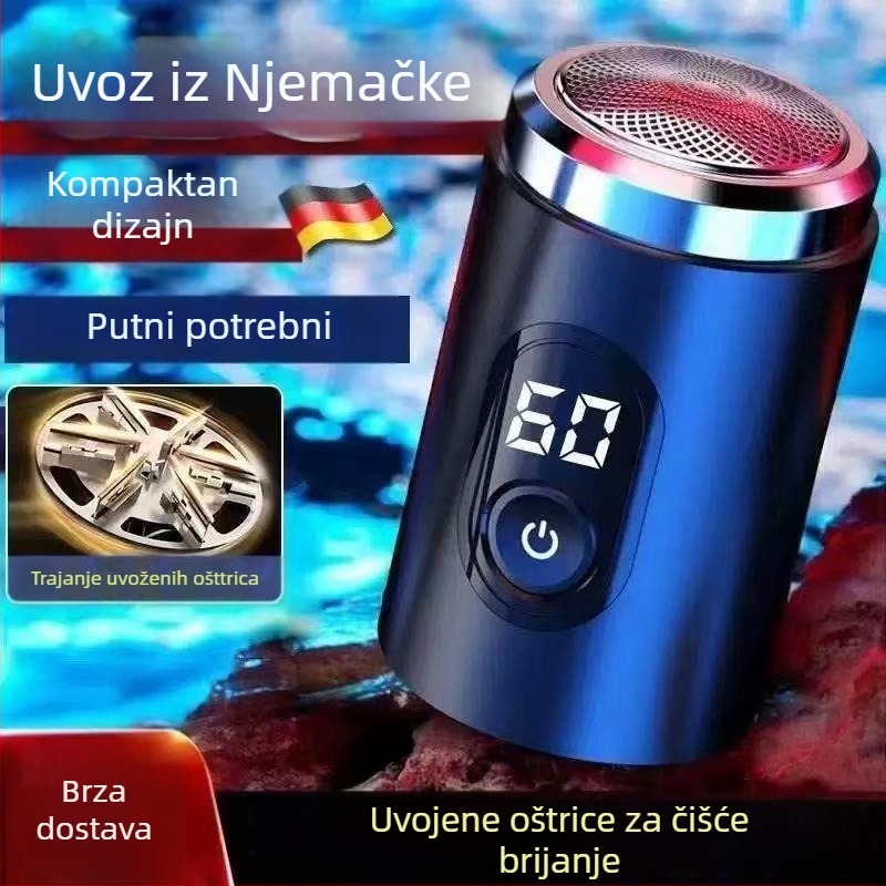 Električni brijač za muškarce, rotativna glava s 4+ oštricama, mokro i suho brijanje, ugrađena baterija, LED zaslon
