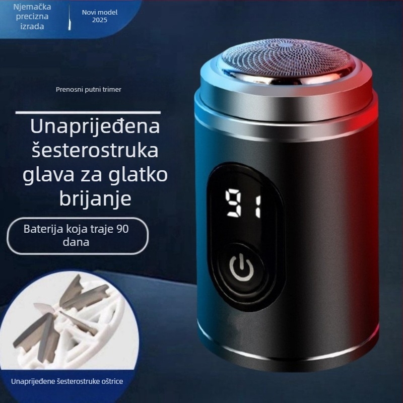 Električni brijač za muškarce, rotativna glava s 4+ oštricama, mokro i suho brijanje, ugrađena baterija, LED zaslon